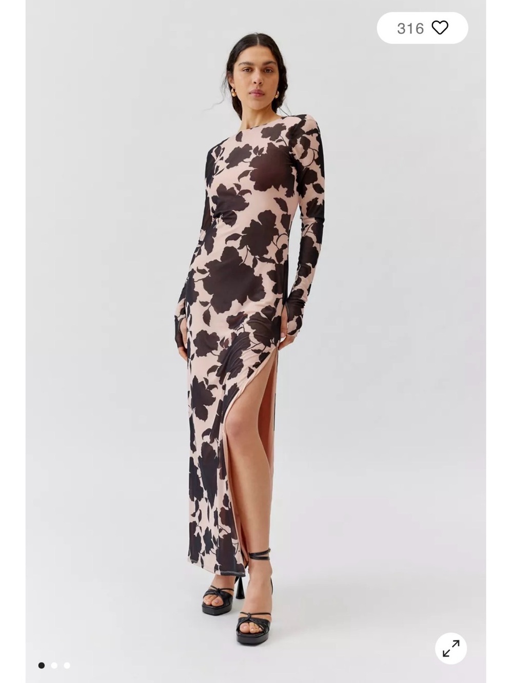 AFRM Long Sleeve Open Back Pink Floral Maxi Dress with Thigh Slit